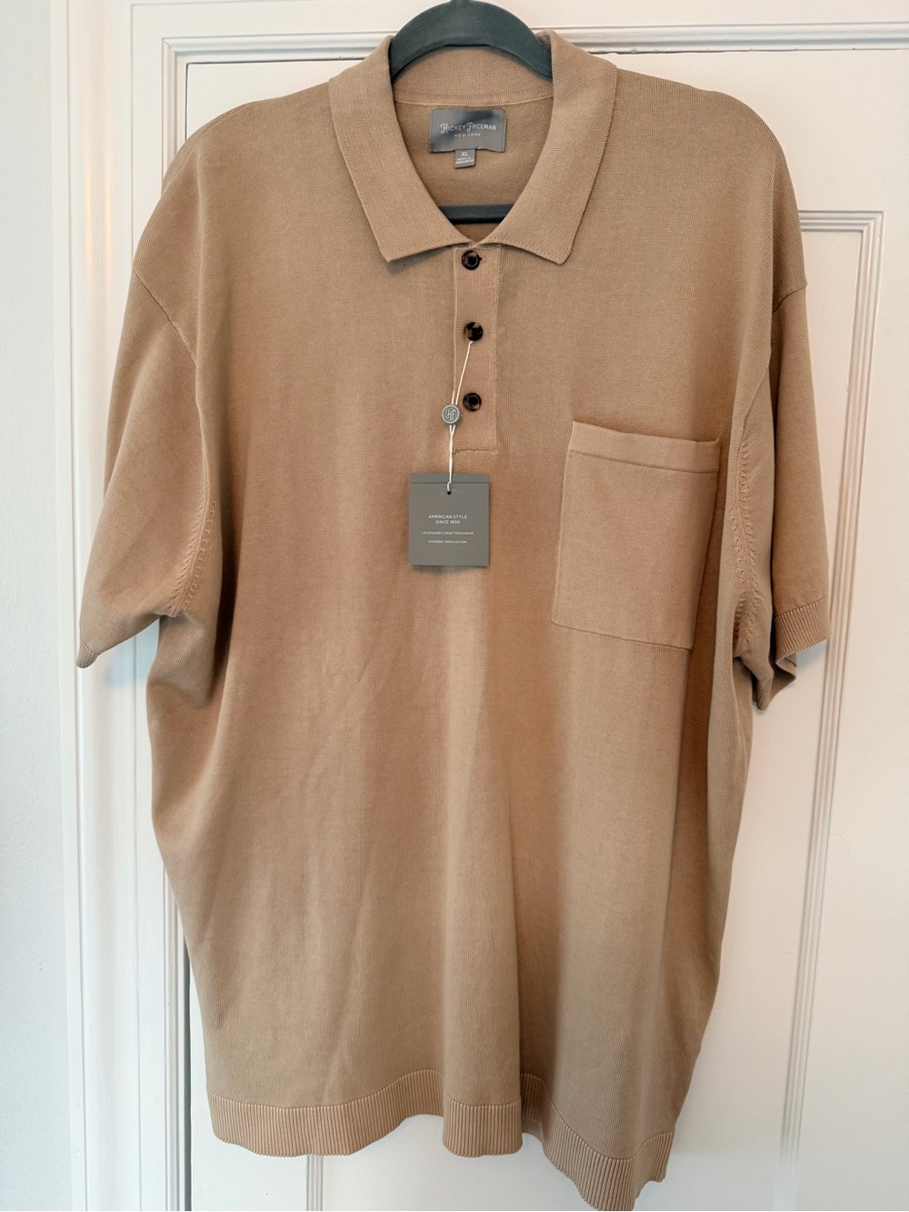 Hickey Freeman Men’s Tan Polo with Chest Pocket